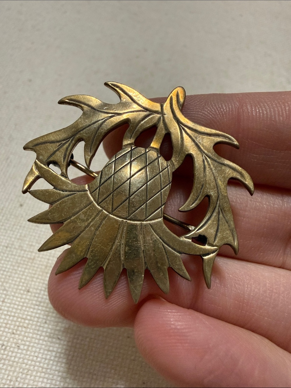 Vintage Sterling Gold Toned Thistle Brooch